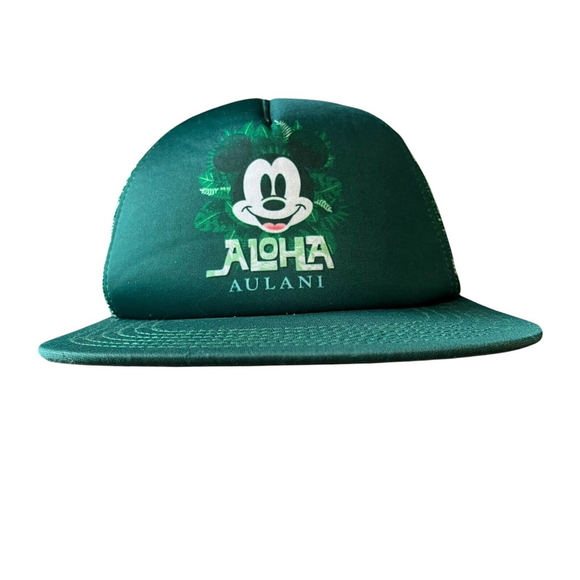 Mickey Mouse Aloha Aulani Disney Resort Foam Trucker Hat Cap Hawaiian Green - Picture 1 of 8